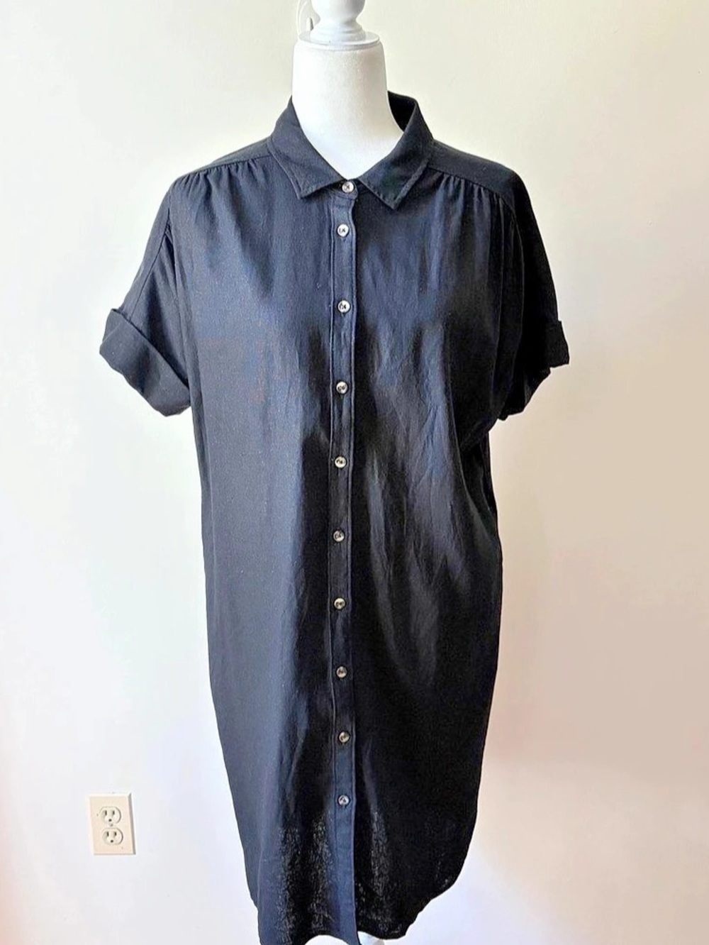 Well Worn Linen Blend Casual Pockets Dress Black Mini Dress Large